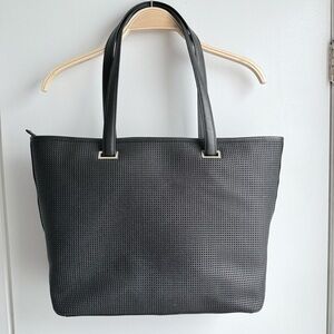 Lo & Sons Seville 13" Laptop Tote - Black Perforated Saffiano Leather
